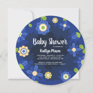 Invitación floral azul de Baby Shower