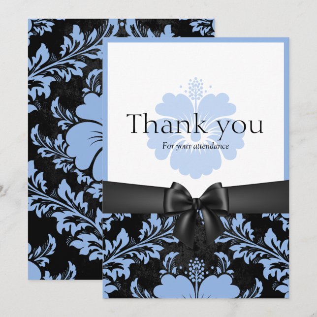 invitación floral azul de boda de agradecimiento (Anverso / Reverso)