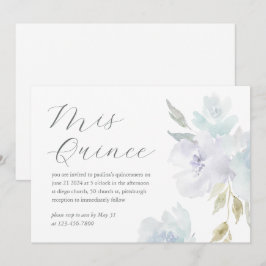 Invitación Floral azul de bonito 15 años cumpleaños Quinceañe