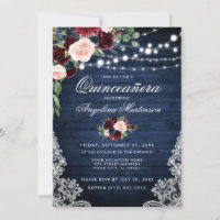 Floral azul de borgoña de la madera de Quinceanera
