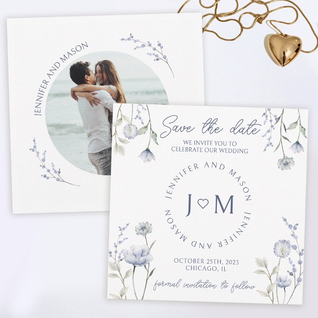 Invitación Floral azul de flores silvestres Guardar la foto d (Subido por el creador)