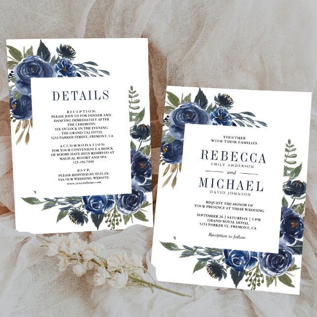Invitación Floral azul de la armada rusa en un Boda (Subido por el creador)