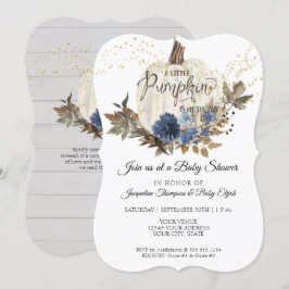 Invitación Floral azul de la marina blanca con calabaza Baby 