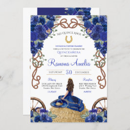 Invitación Floral azul de la marina Charra Occidental Quincea