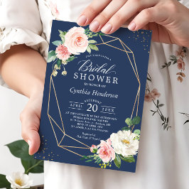 Invitación Floral azul de la marina de lujo Rubor rosa ducha