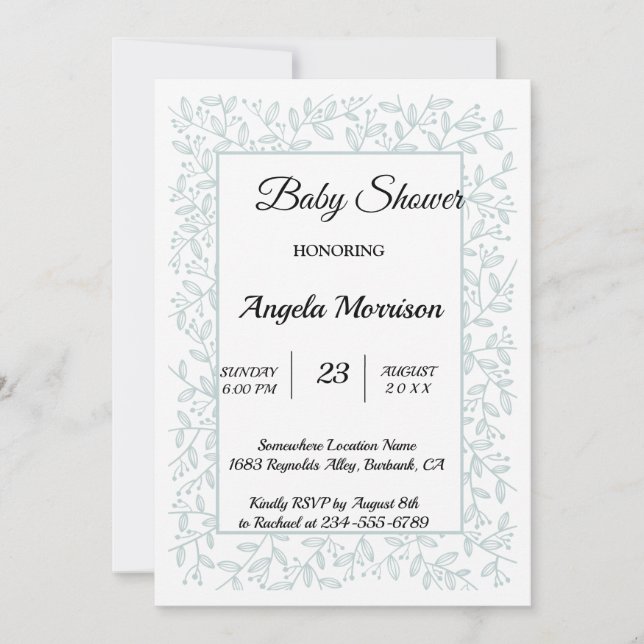 Invitación Floral azul de la Marina Elegante (Anverso)