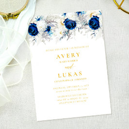 Invitación Floral azul de la marina moderna y Boda amarillo