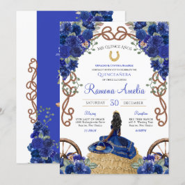 Invitación Floral azul de la Marina Real Charro Occidental Qu