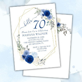 Invitación Floral azul de la Moda Girly 70 cumpleaños