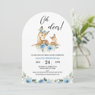 Invitación Floral azul de los chicos arqueados Oh Baby Shower