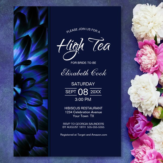 Invitación Floral azul de marina moderna alta ducha de novia  (Subido por el creador)