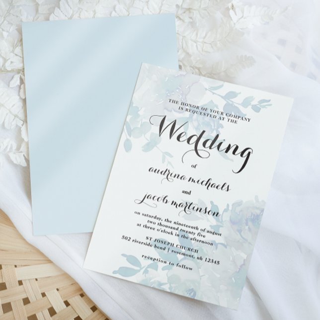 Invitación Floral azul de moda con Boda caligráfico (Subido por el creador)