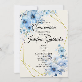 Invitación floral azul de Quinceañera
