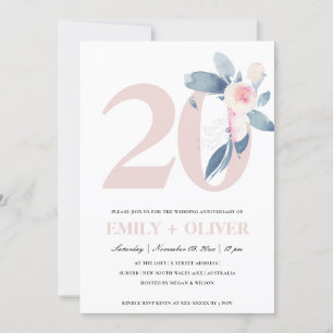 INVITACIÓN FLORAL AZUL DE RUBOR 20 DE TODO AÑO ANIVERSARIO