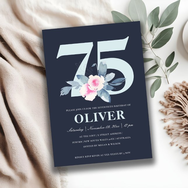 INVITACIÓN FLORAL AZUL DE RUBOR 75 DE NAVY SUAVE CUALQUIER CU (Subido por el creador)
