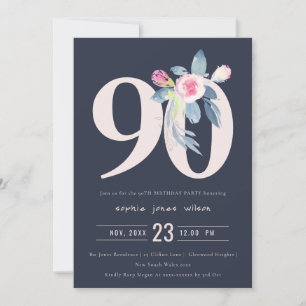 INVITACIÓN FLORAL AZUL DE RUBOR 90 DE NAVY SUAVE CUALQUIER CU