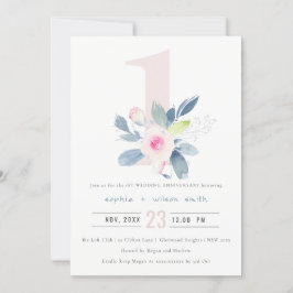 INVITACIÓN FLORAL AZUL DE RUBOR BLANDO 1 ANIVERSARIO DE CUALQ