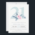 INVITACIÓN FLORAL AZUL DE RUBOR DE AQUÍ BLANDO 21 CUALQUIER C<br><div class="desc">Si necesita más personalización o cualquier otro elemento que coincida,  no dude en ponerse en contacto conmigo en yellowfebstudio@gmail.com</div>