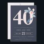 INVITACIÓN FLORAL AZUL DE RUBOR DE NAVY 40 AÑOS CUALQUIER CUM<br><div class="desc">Si necesita más personalización o cualquier otro elemento que coincida,  no dude en ponerse en contacto conmigo en yellowfebstudio@gmail.com</div>