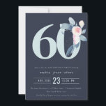 INVITACIÓN FLORAL AZUL DE RUBOR DE NAVY SOFT 60TH CUALQUIER C<br><div class="desc">Si necesita más personalización o cualquier otro elemento que coincida,  no dude en ponerse en contacto conmigo en yellowfebstudio@gmail.com</div>