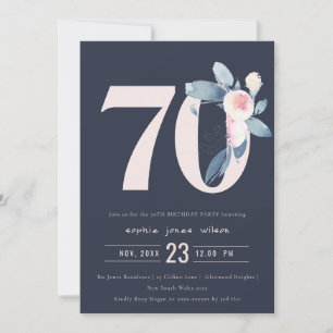 INVITACIÓN FLORAL AZUL DE RUBOR DE NAVY SOFT 70TH CUALQUIER C