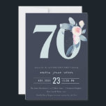 INVITACIÓN FLORAL AZUL DE RUBOR DE NAVY SOFT 70TH CUALQUIER C<br><div class="desc">Si necesita más personalización o cualquier otro elemento que coincida,  no dude en ponerse en contacto conmigo en yellowfebstudio@gmail.com</div>