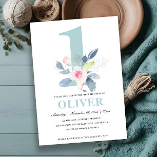 INVITACIÓN FLORAL AZUL DE RUBOR DE ROPA SUAVE 1A CUALQUIER CU