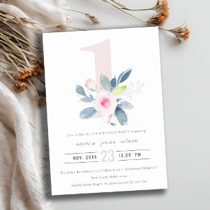 INVITACIÓN FLORAL AZUL DE RUBOR DE ROPA SUAVE 1A CUALQUIER CU