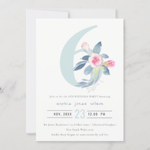 INVITACIÓN FLORAL AZUL DE RUBOR DE ROPA SUAVE 6 CUALQUIER CUM