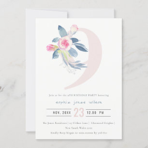INVITACIÓN FLORAL AZUL DE RUBOR ROSA BLANDA 9 CUALQUIER CUMPL