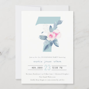 INVITACIÓN FLORAL AZUL DE RUBOR ROSA SUAVE 7 CUALQUIER CUMPLE