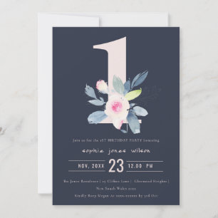 INVITACIÓN FLORAL AZUL DE RUBOR SOFT NAVY 1 CUALQUIER CUMPLEA