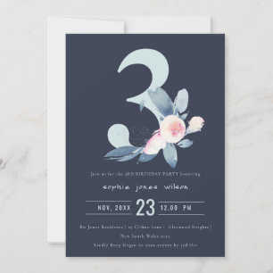 INVITACIÓN FLORAL AZUL DE RUBOR SOFT NAVY 3ª CUALQUIER CUMPLE