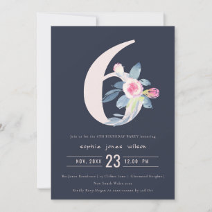 INVITACIÓN FLORAL AZUL DE RUBOR SOFT NAVY 6 CUALQUIER CUMPLEA