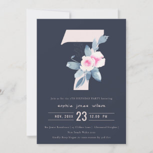 INVITACIÓN FLORAL AZUL DE RUBOR SOFT NAVY 7 CUALQUIER CUMPLEA