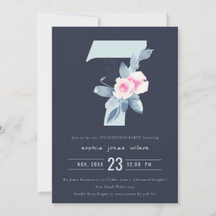 INVITACIÓN FLORAL AZUL DE RUBOR SOFT NAVY 7 CUALQUIER CUMPLEA