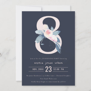 INVITACIÓN FLORAL AZUL DE RUBOR SOFT NAVY 8 CUALQUIER CUMPLEA