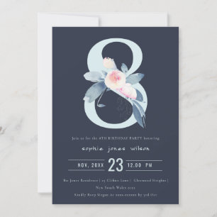 INVITACIÓN FLORAL AZUL DE RUBOR SOFT NAVY 8 CUALQUIER CUMPLEA
