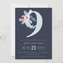 INVITACIÓN FLORAL AZUL DE RUBOR SOFT NAVY 9 CUALQUIER CUMPLEA