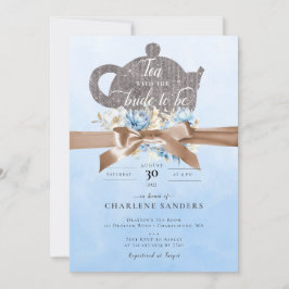 Invitación Floral azul de sueño y té de novia de barro