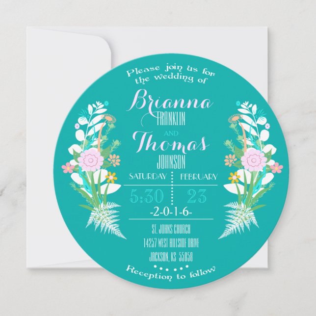 Invitación floral azul del círculo (Anverso)