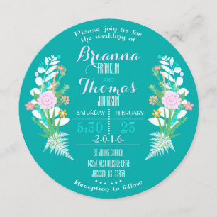 Invitación floral azul del círculo