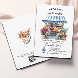 Invitación Floral azul del mercado QR Código ducha de novia