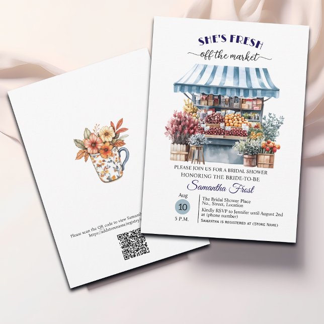 Invitación Floral azul del mercado QR Código ducha de novia (Subido por el creador)