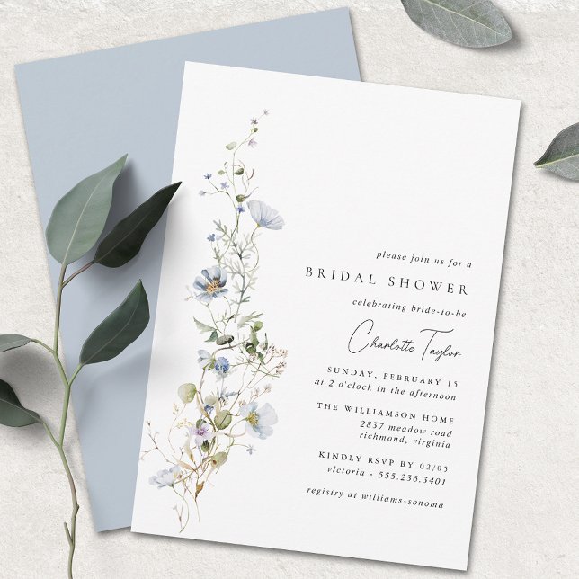 Invitación Floral azul delgada | Ducha nupcial Airy Garden (Subido por el creador)