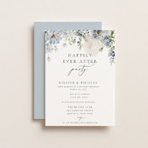 Invitación Floral Azul Dusto Feliz Nunca Después De Un Fiesta