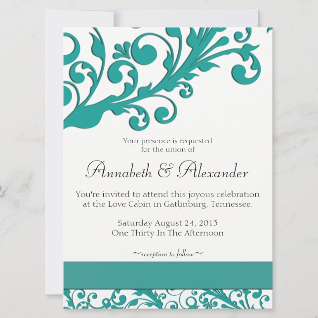 Invitación Floral azul elegante (Anverso)