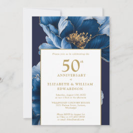 Invitación Floral Azul Elegante Moderno 50 Aniversario
