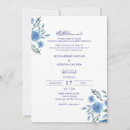 Invitación Floral azul elegante Nikkah Boda islámico árabe