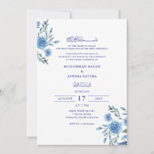 Invitación Floral azul elegante Nikkah Boda islámico árabe